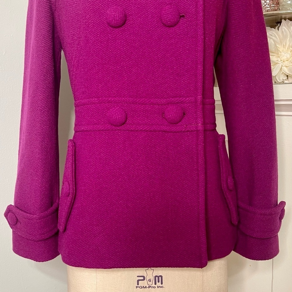 Talbots Wool Blend Peacoat Jacket Magenta Purple Peter Pan Collar Mod Retro 10p - Picture 5 of 14